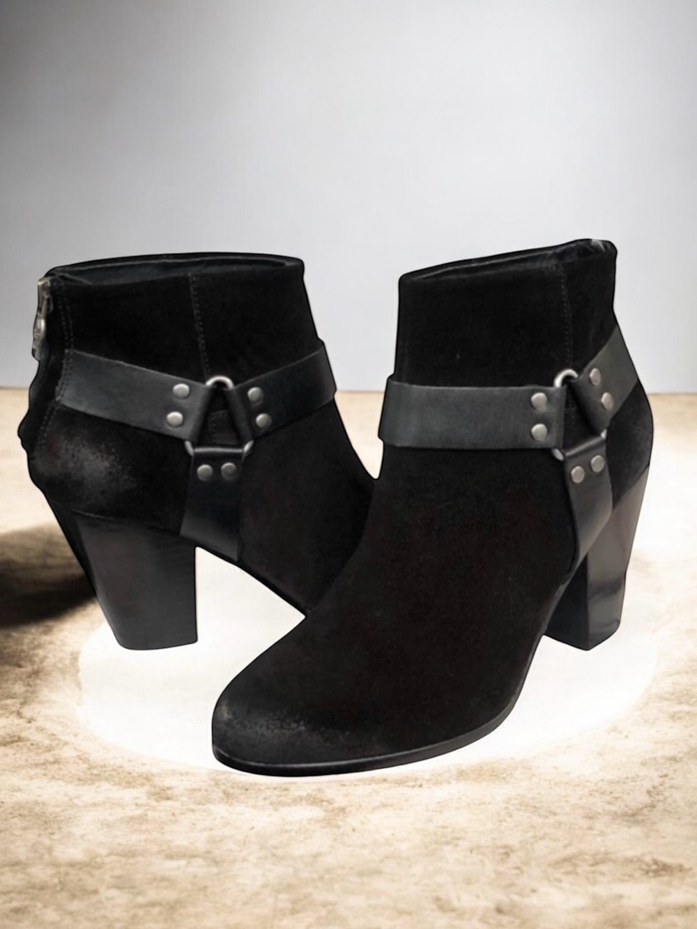 ASH Quartz Harness Ankle Boots Booties Black Suede Leather